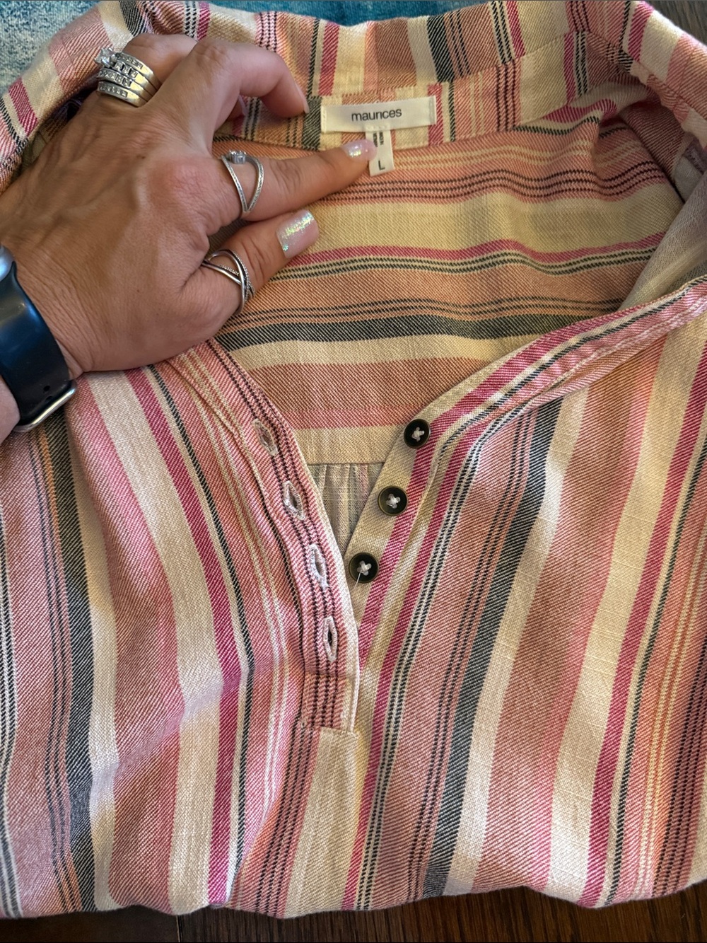 Maurices Pink Striped Women’s Button Henley Shirt